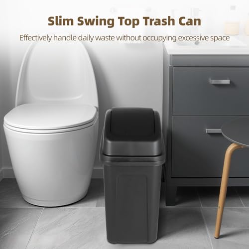Image of Homaisson 3-Pack Black Plastic Trash Can, 4.5 Gallon, Rectangular, Swing-Lid, Kitchen