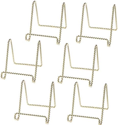HOHIYA Plate Display Stand Holder Metal Easel Twist Wire Christmas 3inch(Brass,pack of 6)