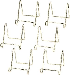 HOHIYA Plate Display Stand Holder Metal Easel Twist Wire Christmas 3inch(Brass,pack of 6)