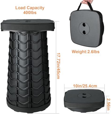 Boreeman 2 Pack Collapsible Stool, Square Shape, Lightweight Yet More Sturdy with Load Capacity 400lbs, Upgraded Portable Stool for Camping Fishing Hiking BBQ