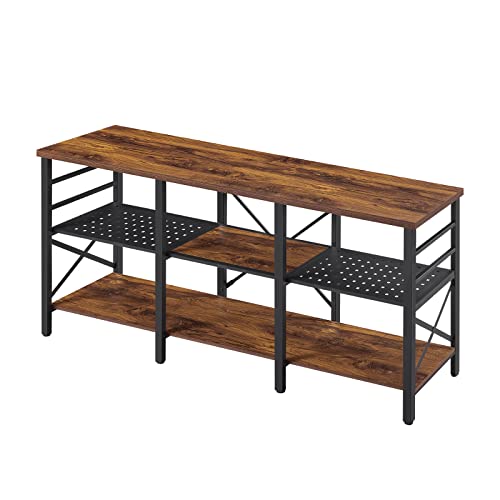 Homissue 3-Tier Console Sofa Table, Industrial Vintage 60-Inch Long Entryway Table With Open Storage Shelf For Living Room, Hallway, Brown #TOP3