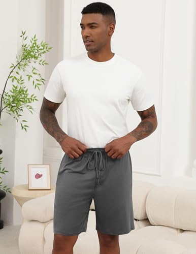 Image of Ekouaer Men's Pajama Shorts Soft Sleepwear Bottoms Elastic Waistband Loungewear Breathable Men Shorts with Pockets