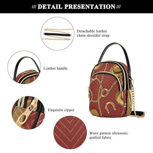 One Shoulder Purse Women Quilted Chain Strap Wallet Phone Purse Aesthetic Zipper Lady Crossbody Bag Vintage Cowboy Hats Brown 7