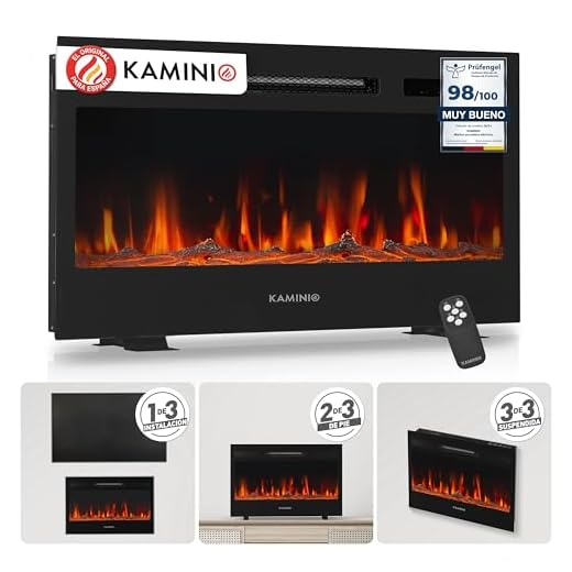 KAMINIO Eléctrica Chimenea Marlon - Chimenea eléctrica 3 en 1 con calefacción, Efecto de Llama 3D, 12 Colores de Llama, Control Remoto (30 Pulgada)