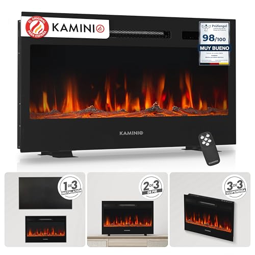 KAMINIO Eléctrica Chimenea Marlon - Chimenea eléctrica 3 en 1 con calefacción, Efecto de Llama 3D, 12 Colores de Llama, Control Remoto (30 Pulgada)