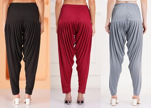 Image of Buy That Trendz Combo Offer (Pack of 3) Cotton Viscose Lycra Dhoti Patiyala Salwar Harem Bottoms Pants for Womens (White, Maroon, Black)