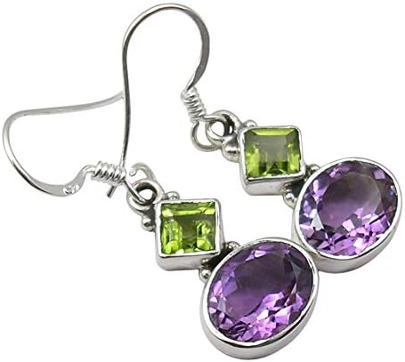 Natural Peridot & Amethyst Earrings 1.3" 925 Sterling Silver New Jewelry