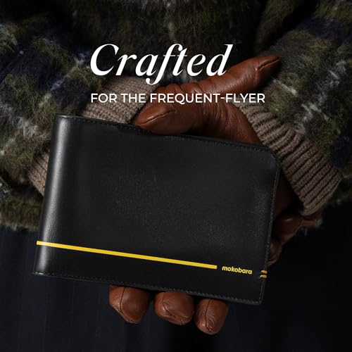Image of MOKOBARA Stash Travel Bifold Wallet Gift for Men | Monostriped | Genuine Leather | RFID Protected | Fits Boarding Pass | Fits International Currency | SIM and Ejector Pin Slot | Money Moves (Black)