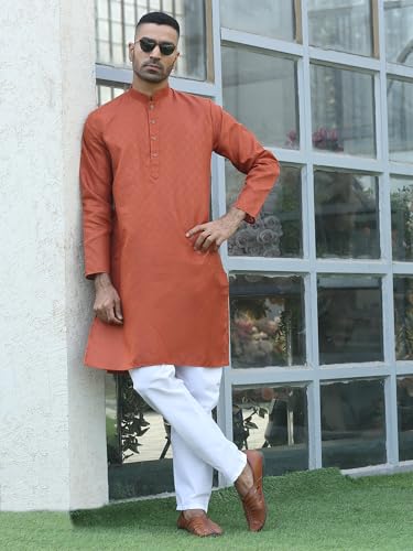 Image of KRAFT INDIA Men's Cotton Kurta Pyjama Set | Woven Design Traditional Ethnic Wear | Festive, Wedding & Casual Outfit | Comfortable & Breathable Fabric
