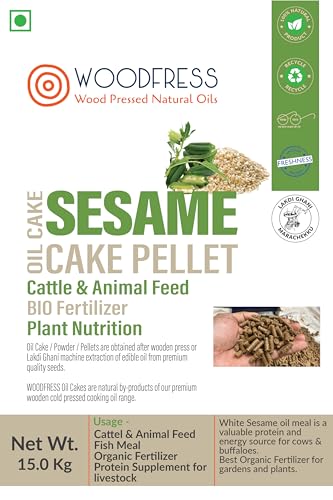 Image of WOODFRESS Wood Pressed Oil Cake Pellets, Cattle & Animal Feed, Plant Fertilizer, Food for Cow, Buffalo & Bulls (Sesame Oilcake Pellets 5Kg)