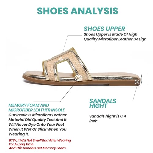 Image of NianEr Womens Microfiber Leather Memory Foam H Sandals Summer Shoes Slides | Flat, Comfortable, Slip On, Dressy, Dress, Beach, Vacation, Designer, Comfy, Casual, Bridal, Church, Boho, Office, Work