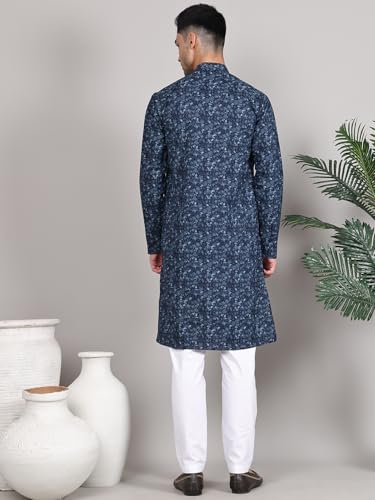 Image of Majestic Man Women's Cotton Regular Fit Casual Ethnic Motifs Printed Mandarin Collar Long Kurta