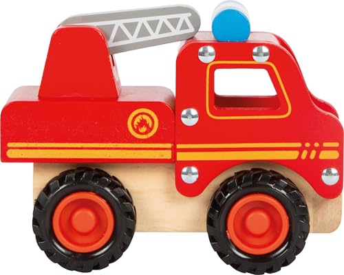small foot Feuerwehrfahrzeug aus Holz, gut greifbar, mit gummierten, bodenschonenden Rädern, ab 18 Monaten, 11075, Rot