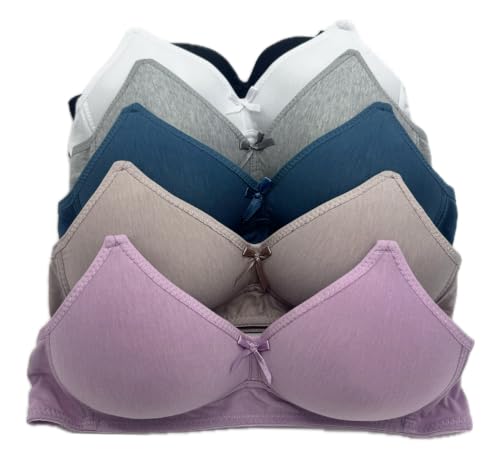 6 Pieces No Wire Full Cup Plain/Lace Light Padded Wire Free Bra A/B/C/D/DD 38C