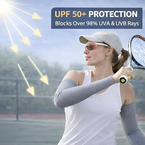 Image of PULGOS Grey Arm Sleeves for Men & Women (Pack of 2) | UV Sun Protection Cooling Sleeves | Breathable Sports Arm Sleeves for Cycling, Running, Driving & Outdoor Use
