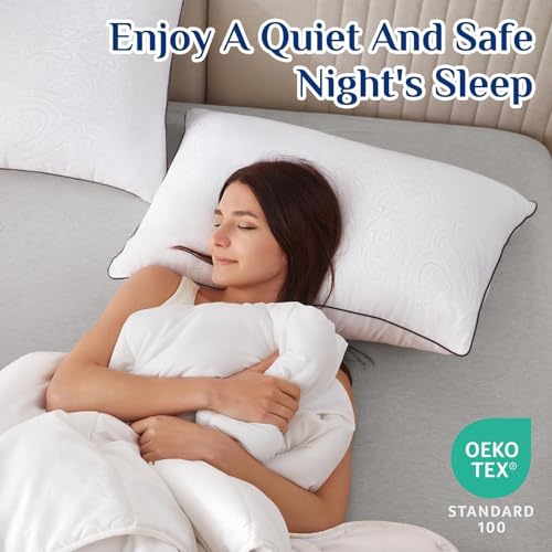Image of JOLLYVOGUE Pillows Queen Size Set of 4, Cooling and Firm Pillows with Oeko-Tex Certified Down Alternative Filling for Side, Back, and Stomach Sleepers, Hotel Collection