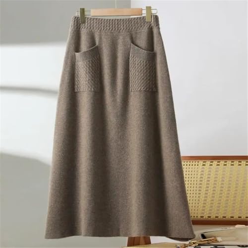 Women's A-Line Solid Color Vintage Knitted Skirt All-Match Elastic High Waist Skirts3