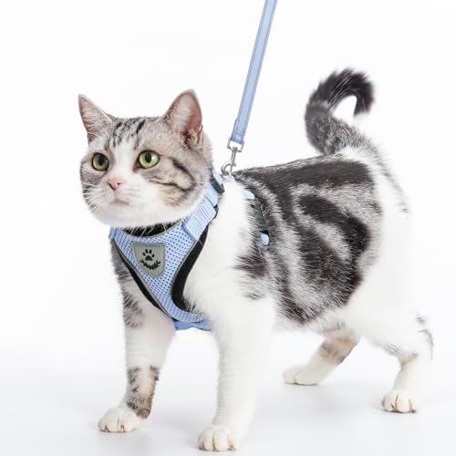 PUPTECK 猫 ハーネス リード セット 猫用ハーネス 猫牽引ロープ 猫用胴輪 ペット用品 人気 可愛い おしゃれ リード付き 夜間反射 調節可能 着脱簡単 抜けない 通気メッシュ 軽量 耐久性 安全 快適 お出かけ はーねす 子猫 ねこ ネコ ネコ用