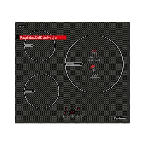 Corberó - Placa Inducción 3 Zonas CCIG3BL603 | 6000W | Función Pause y Keep Warm | Touch Control | 1 Booster | Temporizador | Desconexión y Bloqueo de Seguridad | Negro | Vidrio Templado