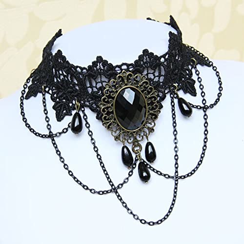 Carufin Sexy Black Lace Choker Halsketten Gothic Quaste Halsketten Choker Halloween Party Zubehör für Frauen und Mädchen (Halskette 1)