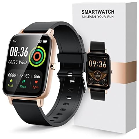 Lively Life Smart Watch for Women Men, Fitness Tracker with Heart Rate Monitor,Full Touch Screen Ladies Smart Watch IP68 Waterproof Sports Smartwatch for Women Men Android iOS Phones - Black Gold Cover