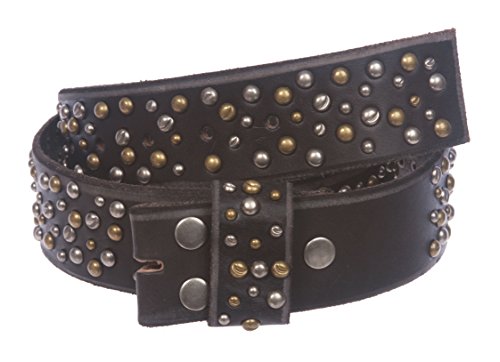 1 3/4 Inch Snap On rivet Studded Beveled Edged Full Grain Leather Belt Strap