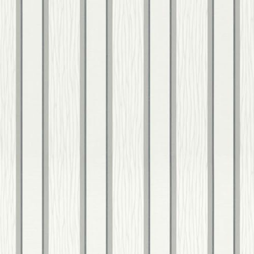 SOPHIE LAURENCE White Grey Stripe Wallpaper - Silver Metallic Effect Non-Woven Designer Textured Wallpaper for Bedroom Living Room Feature Wall
