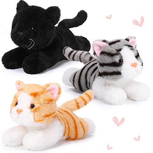 Harrycle 3 Pcs 9 Inch Cat Stuffed Animal Plush Gift Operation Christmas Cute Kitten Plush Toys Small Cat Stuffed Animal Sleeping Gifts for Boys Girls Pet Party Favors(Stylish Style)