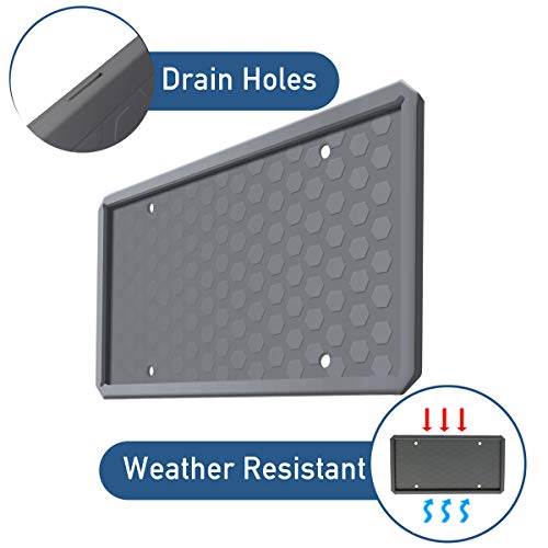 License Plate Frame - ONE PIX Silicone License Plate Covers Holders Rust-Proof/Rattle-Proof/Weather-Proof for Car License Plate - Grey