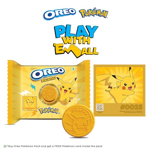 Image of Cadbury Oreo Pokemon Pikachu Yellow Cookie with Choco Creme Flavour cream Sandwich Biscuit, 275.55 g