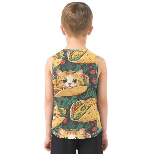 Boys Tank Top Shirts Taco Cats Sleeveless T-Shirts Crew Neck for Kids Clothing Children3