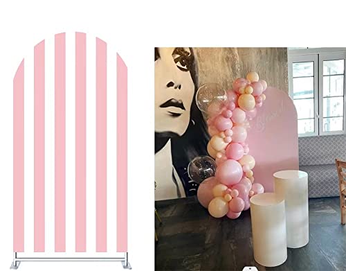 Image of FiVan Arch Covers Stretchy Pink Stripes Backdrop for Birthday Baby Shower Party Decoration 2.6x6ft Baptism Background Props