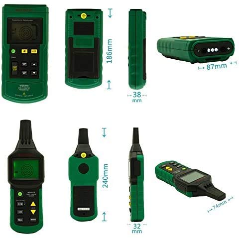 Detailed dimensions of the MS6818 Transmitter and Receiver units, showing height, width, and thickness measurements.