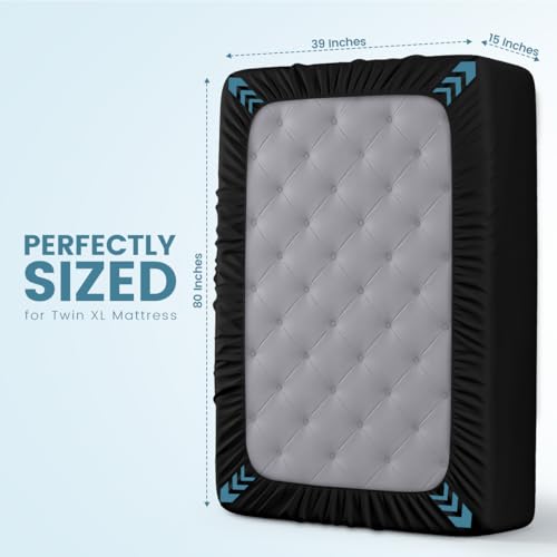 Image of Utopia Bedding Waterproof Mattress Protector Twin XL Size, Premium Terry Mattress Cover 200 GSM, Breathable, Fitted Style with Stretchable Pockets (Black)