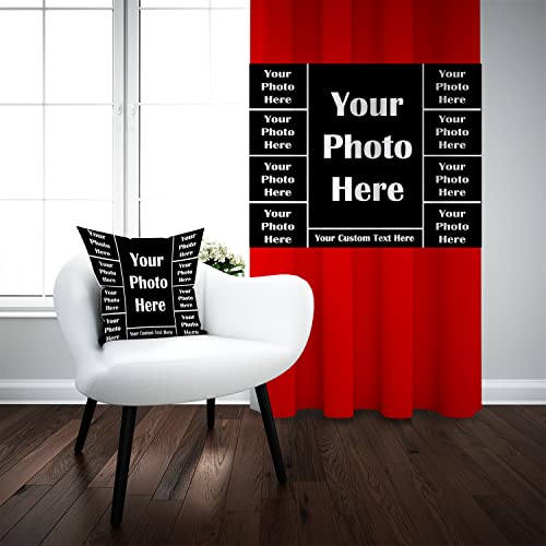 Image of Crush Fabric Photo Personalise 2 Curtains & 1 Cushion with 8 Eyelet for Living Room Bedroom Home Office 4 x 9 Feet Style 134 (Set of 3) (Red)