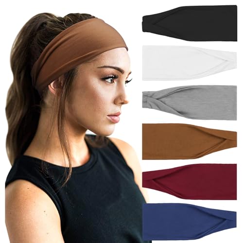 Image of DRESHOW Yoga Sports Headbands for Women Elastic Non-Slip Headbands Workout Running Hair Bands 6 Pack