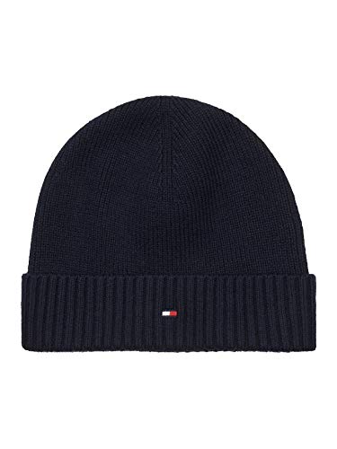 Tommy Hilfiger Beanie Strick-Mütze Baumwolle/Kaschmir Logo dunkelblau