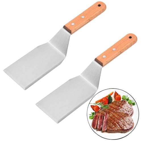 2 Pezzi Paletta da Barbecue, Spatola Rettangolare in Acciaio Inox Bistecca Spatola, Con Manico Resistente al Calore, Spatola Cucina per Sollevare e Girare Hamburger, Pizza, Bistecche, Barbecue, Uova