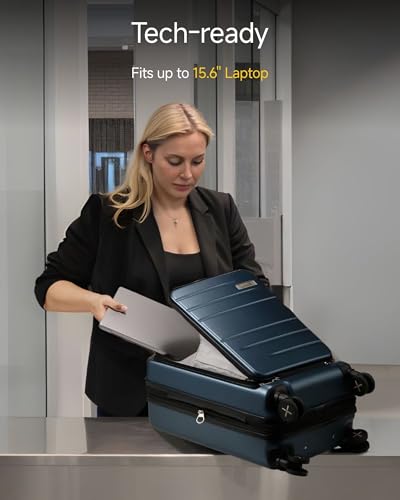 LUGGEX Carry On Luggage 22x14x9 Airline Approved, Expandable Polycarbonate Suitcase with Front Pocket and USB Port (Pink, 20 Inch, 35L)2