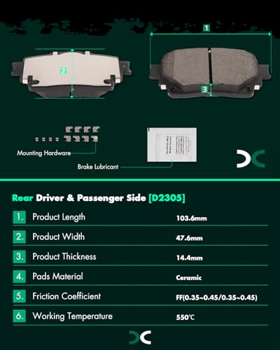 Image of SCITOO D2304 D2305 Front & Rear Ceramic Brake Pad Sets 23-24 For Lexus For RX350,23-24 For RX350h,24 For RX450h+,2024 For TX350,24 For Toyota For Grand Highlander,20-24 For Highlander