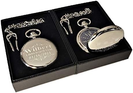 Miniatura 6 de Reloj de bolsillo personalizado, reloj de bolsillo personalizado grabado. Caja incluida, cadena de acero inoxidable y grabado incluido.