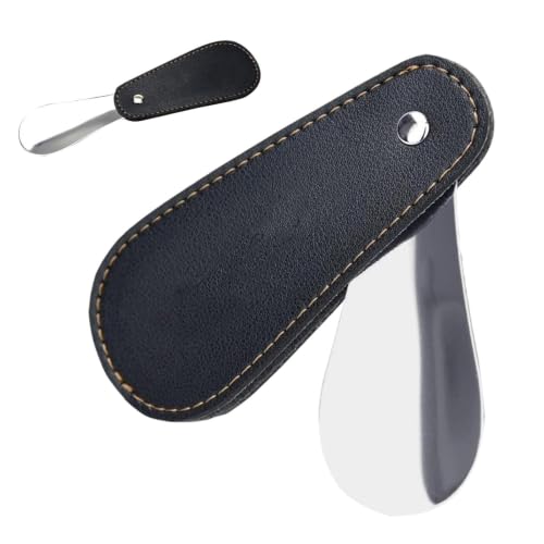 Calzador portátil contra deformación de talón cuchara de acero inoxidable con funda
