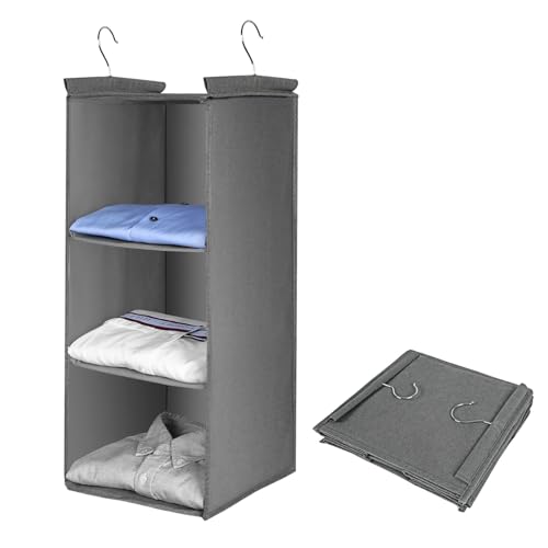 AiQInu Étagère de penderie à Suspendre, Organisateur de Placard de Rangement Suspendu avec 3 Compartiments, Organisateur Suspendu avec Crochets en Métal Pliable et...
