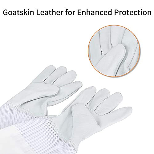 Kyowoll Bienenzucht Handschuhe - Imkerhandschuhe mit Ziegenleder mit Belüftetem Lange Ärmel Handgelenken,Bienenhaltung… – Bild 4