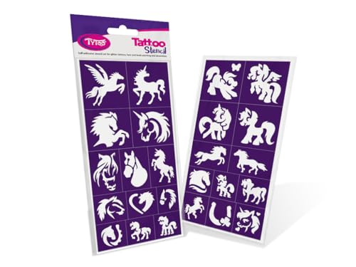 TyToo Glitzer Tattoo Schablonen Set wiederverwendbare Vorlagen für Kinder & Erwachsene EU-Design hautfreundlich perfekt für Partys Kinderschminken & Bodypainting (Pferde und Ponys)