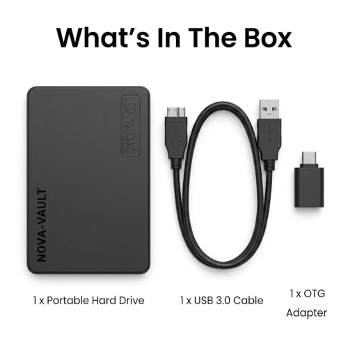 Image of MAYUMI NOVA-Vault 250GB Portable External Hard Disk Drive, USB 3.0 High Speed, Slim & Lightweight, Plug & Play, with OTG Adapter for Phone, for Laptop, PC, Smart TV, Gaming Console (Black)