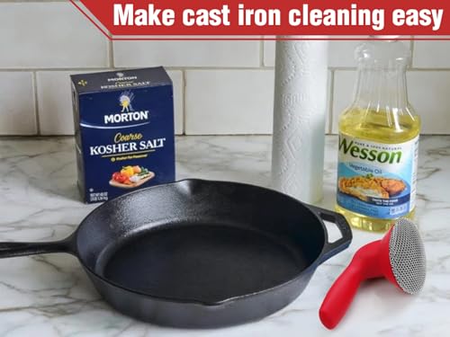 Image of Cast Iron Cleaner Scrubber with Handle -3mm Welded Chain Mail Cast Iron Scrubber Brush-Chainmail Sponge Scrub Cleaning Tool to Clean Skillets, Frying Pan, Wok,Dutch Oven