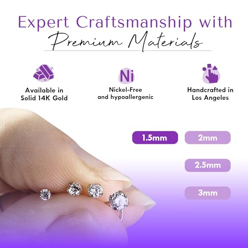 FreshTrends Diamond Nose Ring – 18G 1.5mm (0.015 ct. tw) Genuine Diamond Nose Stud – 14K Real Gold Nose Ring Twist Screw – Made in USA2