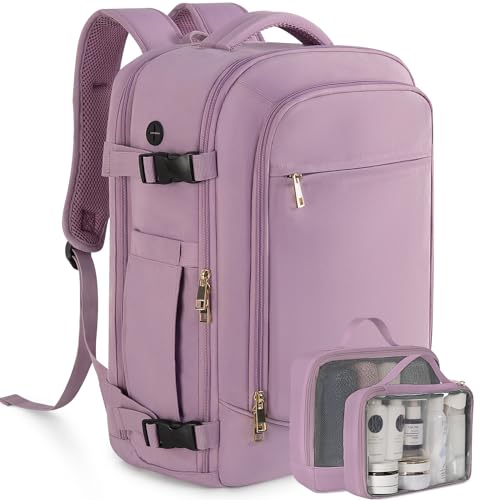 Image of Rinlist Carry on Backpack, Flight-approved Backpack for Traveling, 40L Personal Item Travel Backpack, Purple