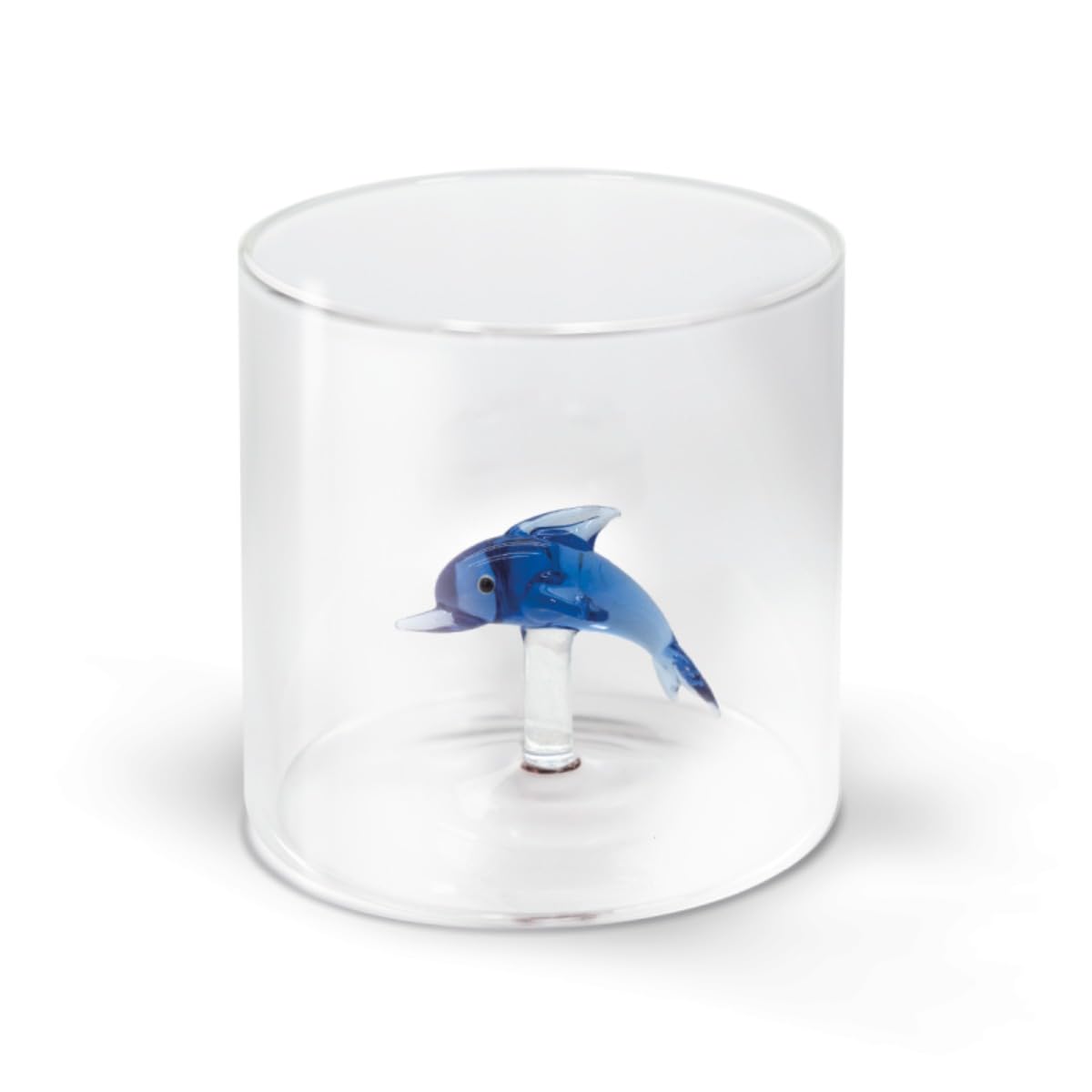 WD Lifestyle - Bicchiere in Vetro Borosilicato 250ml con Soggetto in Vetro Colorato Interno (Delfino)